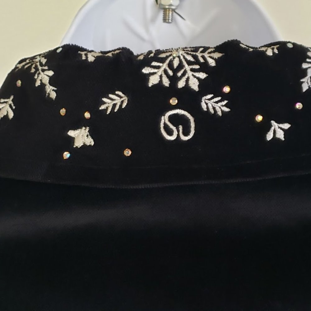 SOLD ST.JOHN SPORT Womens Bomber Jacket XS Black Velvet Embroidered Snowflake - Picture 8 of 12